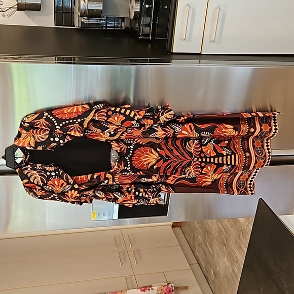 💕FARM RIO💕 Nature Beauty Red Scarf Backless Midi Dress ~ Large L NWT - Picture 14 of 16